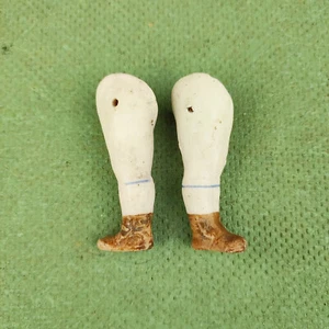 Antique porcelain dollhouse doll legs, wire fixing, 2" / 51 mm, brown shoes - Picture 1 of 6