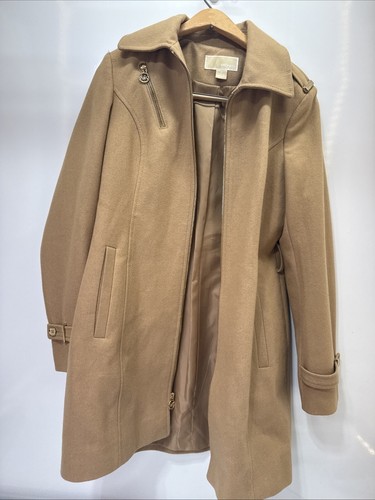 Cappotto donna Michael Kors con cintura e zip foderato misto lana marrone taglia 6