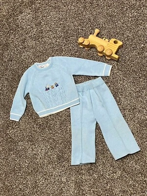 Винтажный 70-х поезд свитер брюки 2 изделия комплект Baby синий 18-24 месяцев редкая - Изображение 1 из 4