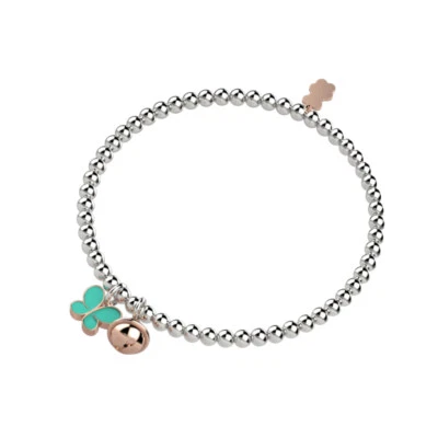 Bracciale Bambina Nanàn Elastico Argento 925 Campanella Farfalla Verde NAN0243 - Immagine 1 di 2