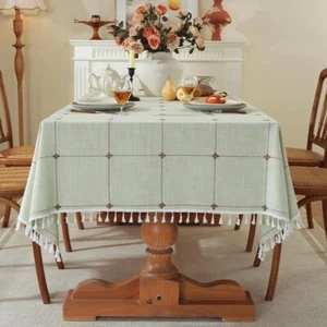 Stain Resistant & Wrinkle Free Cotton Rectangular Tablecloth for Kitchen Dinning - Picture 1 of 8