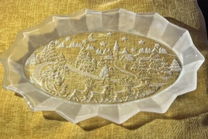 Mikasa Christmas Silent Night Frosted/Clear Glass Oval Serving Platter 12" x 8" - Picture 1 of 1