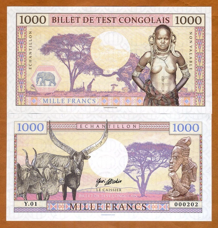 Congo, 1000 Francs, 2018, Private issue fantasy, Specimen, African Tribal - Image 1 of 1