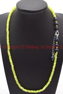 Faceted 2x4mm Green Peridot Rondelle Gemstone Beads Black Pearl Necklace 16-28in - Image 1 of 4