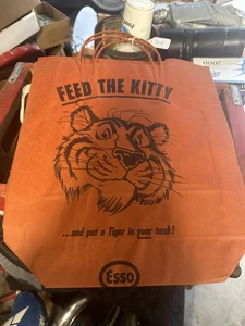 Vintage 1960s Esso Feed The Kitty Tiger Bag Rare Collectible Advertising Orange - Picture 1 of 2