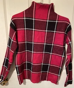 Tahari Women’s Plaid Sweater Mock Neck Knit Red Black Size XS Classic - Picture 1 of 9