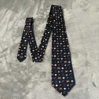 "Corbata de cuello azul marino antigua vintage para hombre tema playa cangrejos tortugas conchas - seda 3,5""" Foto 1 de 4