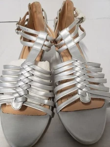 NEW in Package Comfort Silver Leather Gladiator Wedge Heel Sandals Women's 10 - Picture 1 of 10