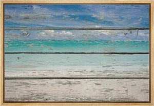 Beach Landscape Wall Art Wooden Framed Canvas Print Rustic Decor - Picture 1 of 5