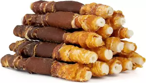 Dog Treats, Triple Flavor 5 Inch Chicken Liver Duck and Chicken Wrapped Rawhide - Picture 1 of 9