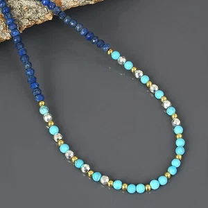 Natura Turquesa Plata Pirita & Lapis Lazuli Mezclado Gema Collar con Cuentas - Imagen 1 de 5