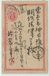Meiji-Era Japanese 1 Sen Red Kiku Postal Card Tokyo Cancel Extensive Handwriting - Picture 1 of 2
