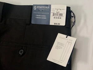 Stafford Essentials Dress Pants Mens 44x30 Black Pleated Classic Fit Cuffed NEW - Picture 1 of 7