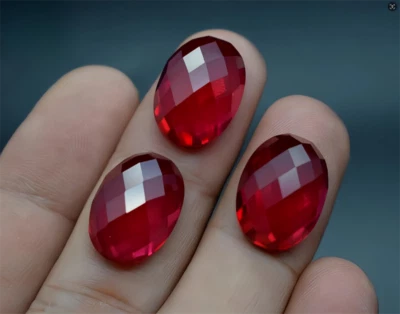 Oval Faceted Cut Ruby Pigeon Blood Red Corundum Ruby Lab-Created AAAA+ Loose Gem - Image 1 of 4