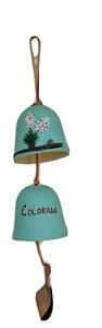Ceramic Colorado souvenir Tesa pale blue double bell leather hanger wind chime - Picture 1 of 6