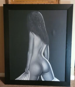 BEAUTIFUL VINTAGE NUDE LADY OIL ON CANVAS PAINTING 35X44 "FRAMED - Picture 1 of 13