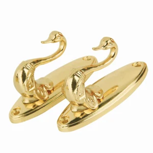 Pair of Swan Style Drapery Curtain Holdbacks Tieback Hooks (Golden) - Picture 1 of 2
