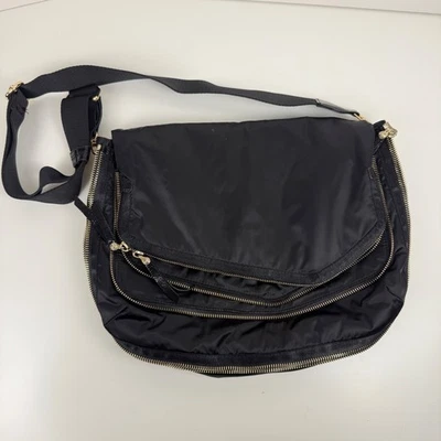 Henri Bendel Black Nylon Messenger Bag Multiple Compartments Adjustable Strap - Image 1 of 4