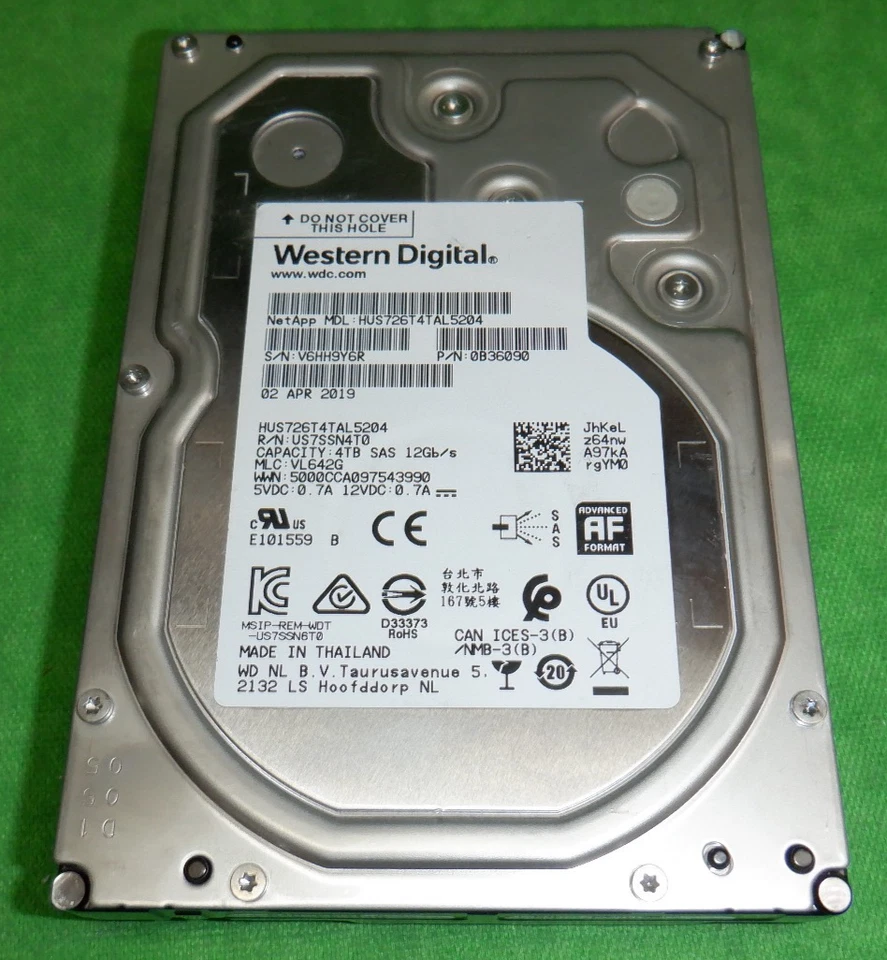 Western Digital HUS726T4TAL5204 4TB 7.2K 3.5" SAS 12G Server Hard Drive - Image 1 of 3