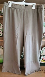 Linea By Louis Dell Olio Sage Brown Capri Pants Sheer Trim Petite Large Pull On - Picture 1 of 10