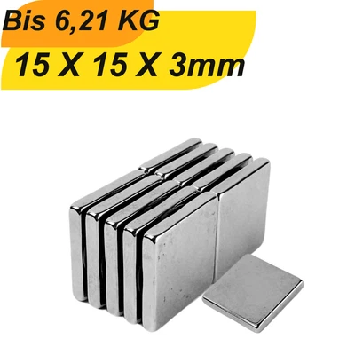 MAAJEEKUTO Neodym Magnet 15mm x 15mm x 3mm Supermagnete hohe Haftkraft Quadermagnete