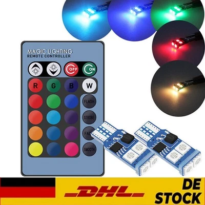 2x T10 6SMD 5050 RGB LED Seitenlicht Leselampe Standlicht Birne Fernbedienung - Bild 1 von 3