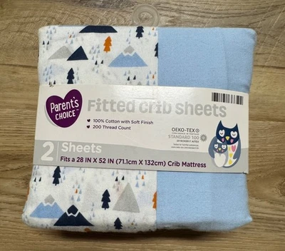 NUEVO paquete de 2 sábanas ajustables 100 % algodón Parent’s Choice, Blue Mountain 28x52” Foto 1 de 4