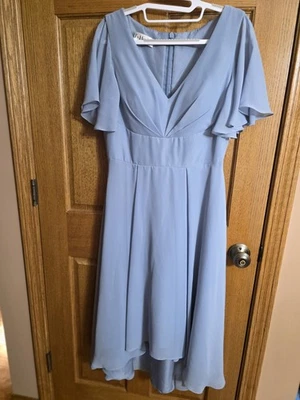 Formal dress for women size 10 from JJ House, dusty blue, pleaded V-neckline - Image 1 of 2