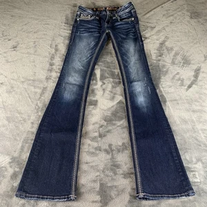Rock Revival Jeans Womens 25 Dark Blue Kai Bootcut Stretch Denim Embellished EUC - Picture 1 of 13