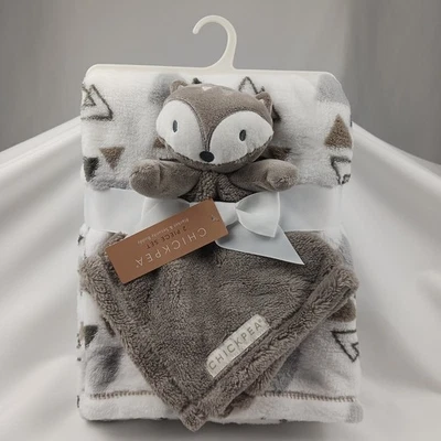 Garbanzo 2 piezas Manta Bebé y Zorro Peluche Seguridad Amigo Gris/Blanco 30" x 36" Nuevo con Etiquetas Foto 1 de 4