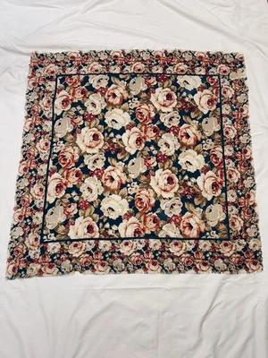 Large Square Floral Print Lightweight Scarf W Fringe Green 34 Inches - Image 1 of 2