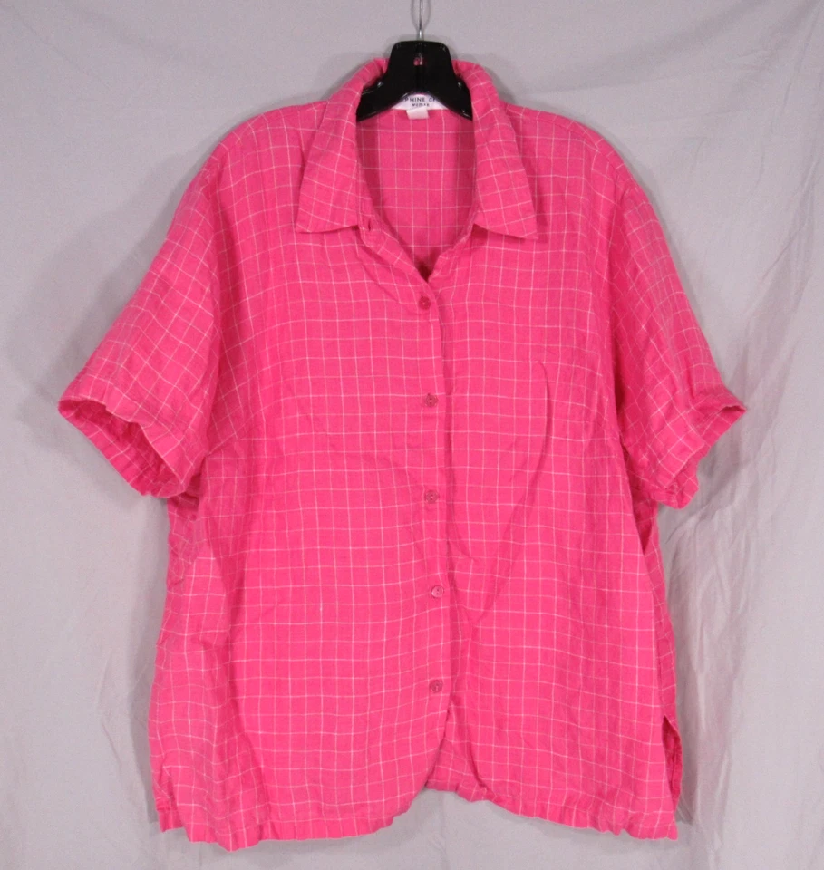 Camisa/Top JOSEPHINE CHAUS MUJER Rosa con Cuadros Blancos LINO Abotonada Talla 2/2X Foto 1 de 4