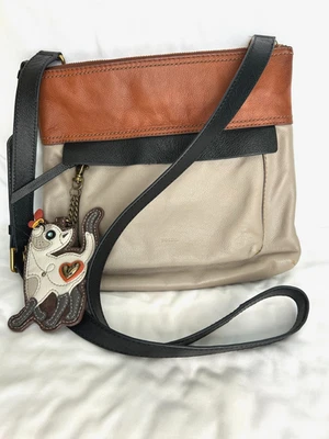 Vintage Fossil Aida Crossbody Bag + Chala Cat Charm Travel Brown Hobo Leather - Image 1 of 4