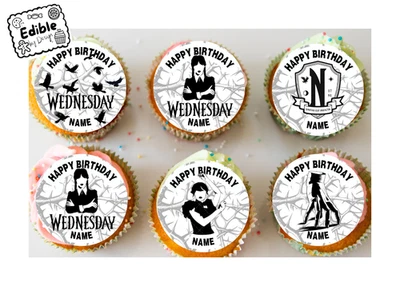 Wednesday Addams Cupcake Toppers Edible Circles printed edible ink Icing Wafer