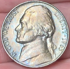 1963-P Jefferson Nickel Beautiful Brilliant Rainbow Toned Coin #12 - Picture 1 of 12