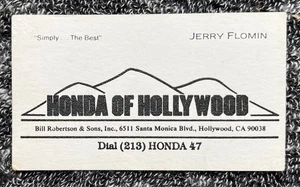 TARJETA DE VISITA VINTAGE HONDA OF HOLLYWOOD Bill Robertson & Sons Inc años 80 - Imagen 1 de 10