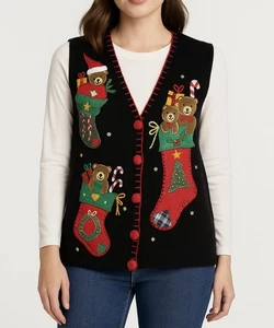 NUSSKNACKER (VTG) Urlaub/Weihnachten Pullover Weste S Strumpf Applikation bestickt - Bild 1 von 21