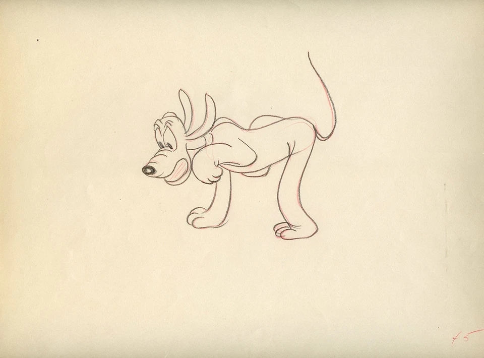 PLUTO PLAYING WITH STARFISH Hawaiian Holiday DISNEY PRODUCTION CEL DRAWING 1937 - Image 1 of 1