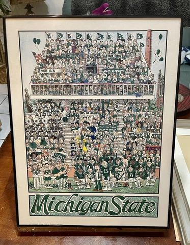 Vintage 1986 John Holladay Michigan State Spartans Team Poster Caricature Cover