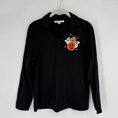 Vintage Halloween shirt womens petite large black pumpkin ghost 90s y2k witchy - Image 1 of 4