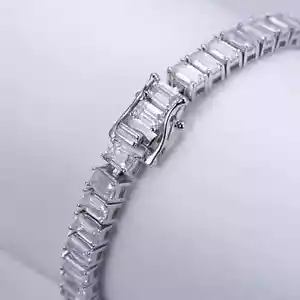 10.00Ct Emerald Cut Lab Created Diamond Tennis Bracelet 14K White Gold Plated - Picture 1 of 7