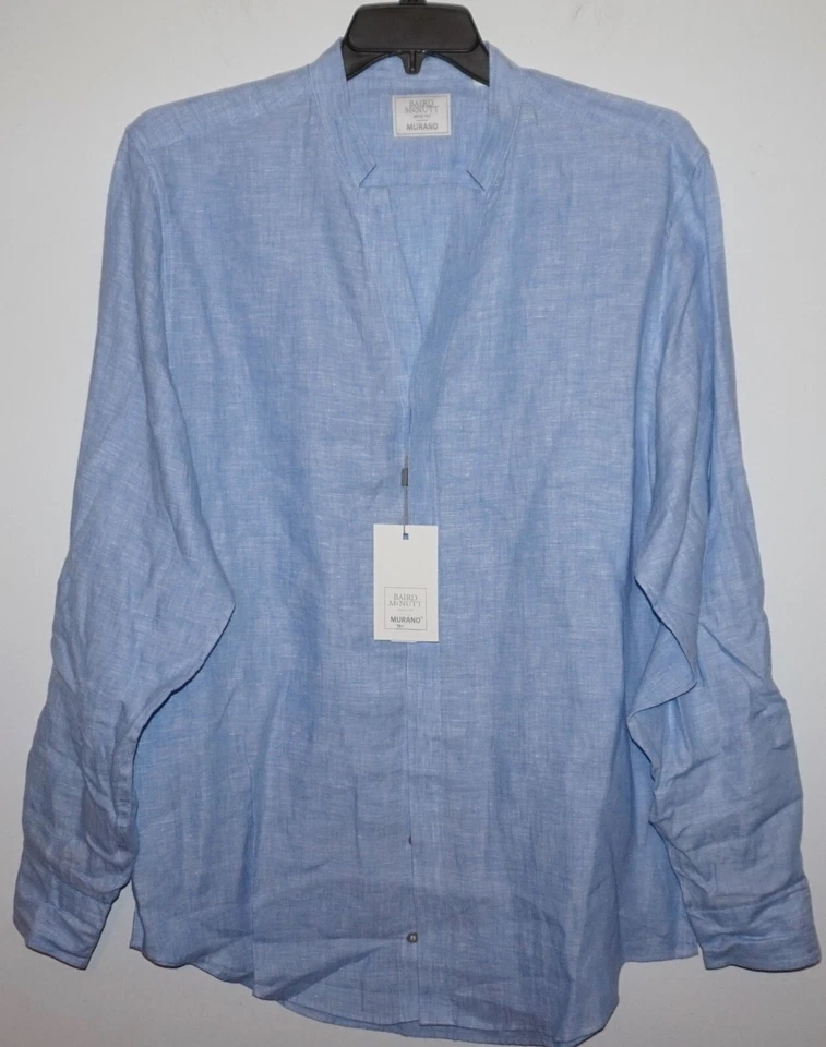 Baird McNutt Linen Mens Long Sleeve Shirt ECRU Band Collar TALL XLT by Murano