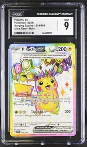 Pokemon 2024 Surging Sparks Pikachu ex 219/191 CGC 9 Ultra Rare Holo - Picture 1 of 2