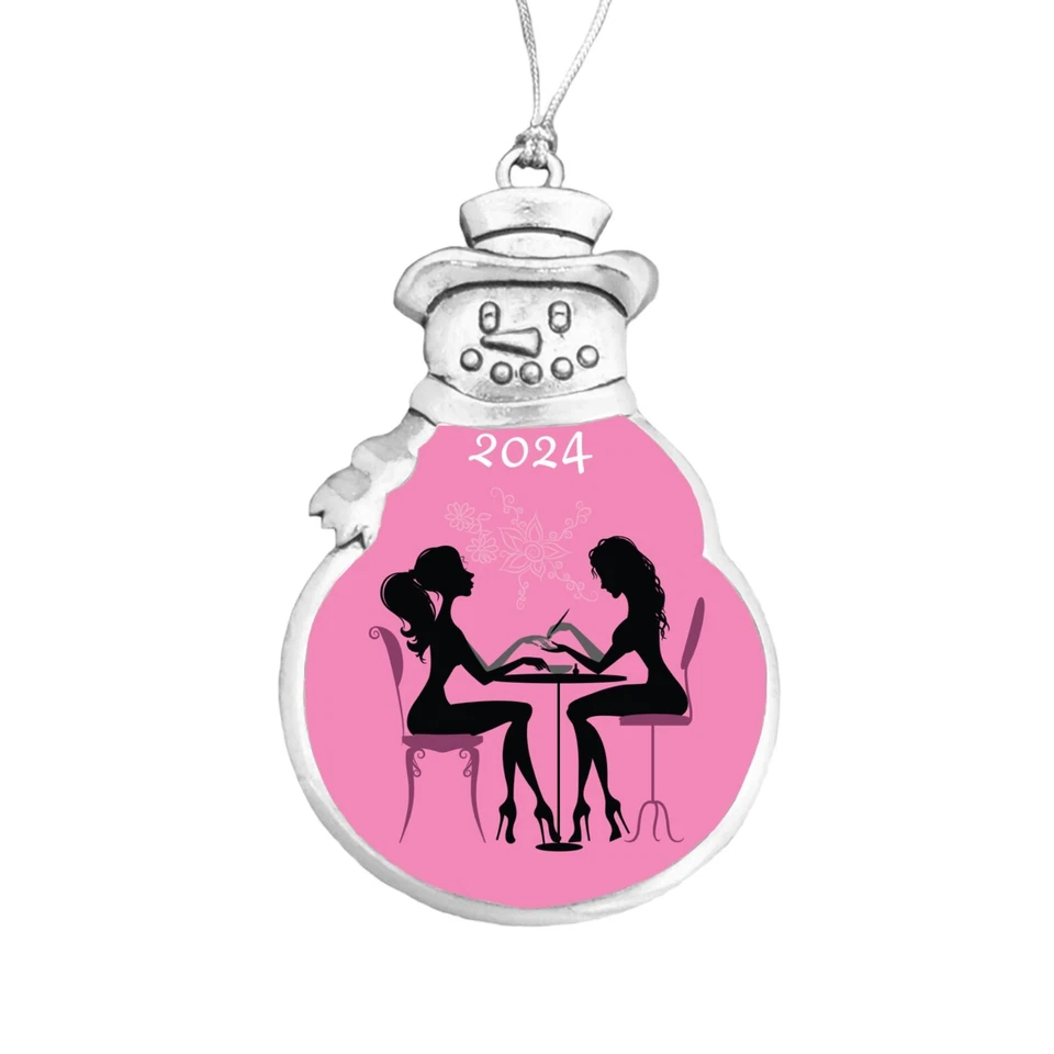 Nail Tech Technician Manicurist Pink 2024 Silver Snowman Christmas Ornament Gift Foto 1 de 1