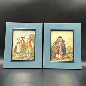 Vintage Paar 1800er Schweizer Toggenburg & Wehntal Trachtenkleid Litho Drucke, gerahmt - Bild 1 von 18