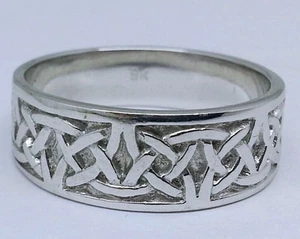 R280 Genuine SOLID 9K 9ct White Gold HEAVY WIDE Celtic BAND Ring Wedding size U - Picture 1 of 7