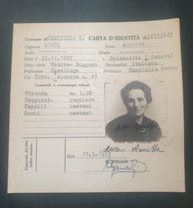 Vintage Personalausweis Dokument Gemeinde Campiglia Hirsch BIELLA 1957 (DM19) - Bild 1 von 2