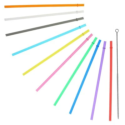 CALIFORNIA STRAWS 10.5" / Rainbow Colored Replacement Acrylic Straw Set of 10 /With Cleaning Brush