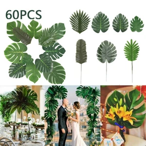 60 Tropical Artificial Palm Leaves Hawaiian Luau Jungle Beach Theme Party Decors - Picture 1 of 14