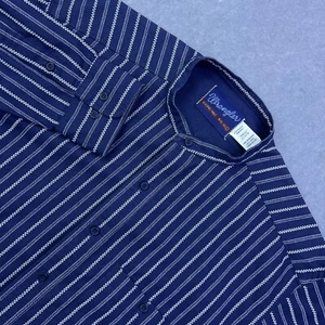 Vintage Wrangler Hemd 16,5-35 X-Long Tails Western gestreift Band Kragen Brushpopper - Bild 1 von 11